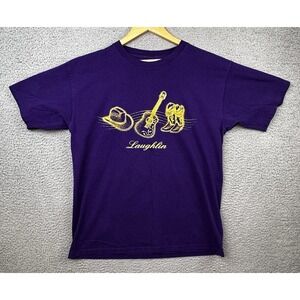 Vintage 90s Laughlin Nevada Graphic T Shirt Large Purple Sportex Embroidered USA